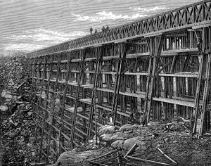 Wooden trestle bridge on the Union Pacific Railroad, Dale Creek, Wyoming, USA, 1869 by Unbekannt