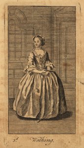 Young lady walking in a panelled room