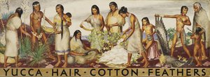Yucca, Hair, Cotton, Feathers mural study