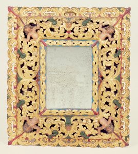 Charles II carved and painted mirror