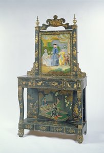 Chinese export black lacquered and parcel gilt hall stand, mid 19th century