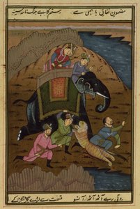 Emperor Akbar on a tiger hunt, from the Akbarnama, Mughal by Unbekannt Unbekannt