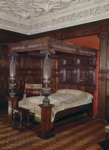 Four-poster bed, carved oak, 16th-17th century by Unbekannt Unbekannt