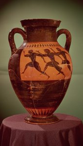 Greek black-figure amphora depicting runners in a race, 600-550 BC