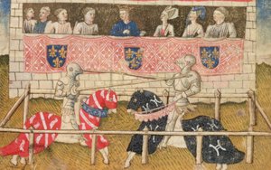 John Chalon of England and Lois de Beul of France jousting, from the Royal Armoury Manuscript, 1448 by Unbekannt Unbekannt