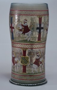 Kurfuerstenhumpen (German Electoral Glass) Enamelled with Scenes of Emperor and Seven Electors Riding White Horses, Bohemian, 1625