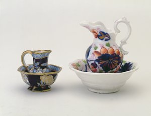 Crown Staffordshire jug and basin and Welsh baluster jug and basin