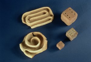 Sandstone Dice and Terracotta Maze Game, Harappa, 2300-1750 BC