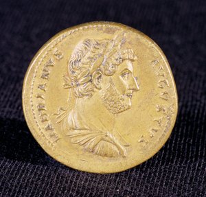 Sestertius of Hadrian from Newcastle Upon Tyne, 132 A.D. Shows bust of Hadrian as a victorious commander
