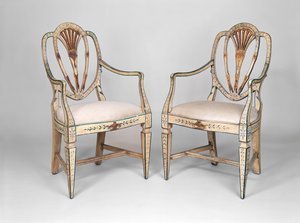 Two Hepplewhite painted armchairs, late 18th century