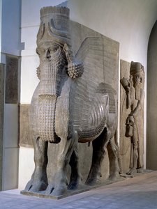 Winged bull from the facade of the Palace of King Sargon II, Khorsabad, Late Assyrian Period, c.725 BC