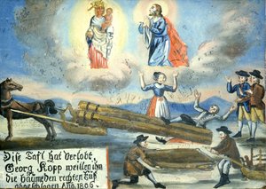 1806 votive image, injury, woodwork, Neukirchen beim Hl. Blut Pilgrimage Museum, Cham, Bavaria, Germany