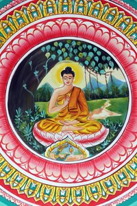 Painting depicting the life story of Shakyamuni Buddha, Wat Inpeng, Vientiane, Laos by Unbekannt