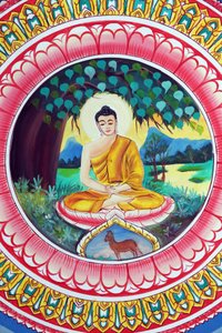 Wat Inpeng Buddhist Temple: Painting Depicting the Life Story of Shakyamuni Buddha - Buddha Sitting in the Meditation Pose, Vientiane, Laos by Unbekannt