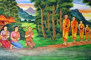 Painting depicting the life story of Shakyamuni Buddha, Wat Si Muang, Vientiane, Laos by Unbekannt