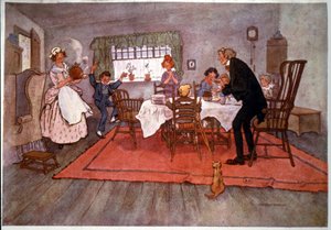 A Christmas Dinner in England, Illustration by Will Owen, Late 19th Century by Unbekannter Künstler