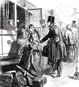 A Father and Daughter Boarding a Train by Unbekannt
