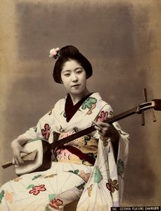 A geisha playing the shamisen by Unbekannter Künstler