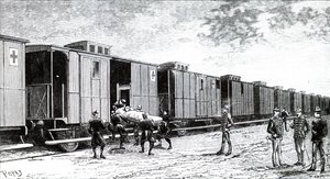 A Stretcher Case Being Brought on Board a Hospital Train by Unbekannt