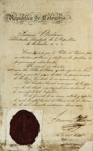 Act of elevation of the village San Miguel de Ibarra by Simon Bolivar