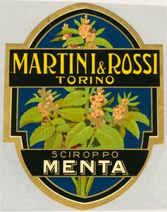 Advertisement label for mint syrup Martini e Rossi