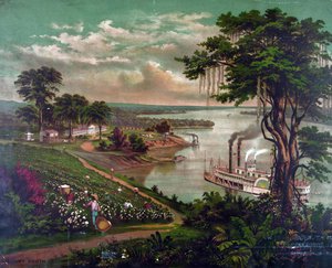 African-Americans picking cotton on plantation beside the Mississippi, c1883