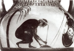 Ajax Preparing for his Death, illustration after a 6th century BC Greek krater vase (engraving)