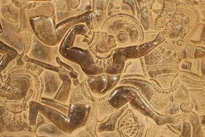 Angkor Wat. Detail of Relief Sculpture from the Battle of Kurukshetra, Siem Reap, Cambodia