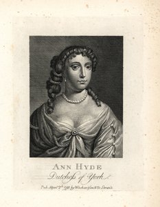 Anne Hyde (1637-1671), Duchess of York and of Albany, first wife of King James II of England. Copperplate engraving after a portrait by Sir Peter Lely from William Richard