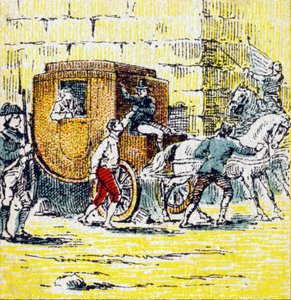 Arrest of Louis XVI and his fleeing family in Varennes on 21 June 1791. Engraving in 
