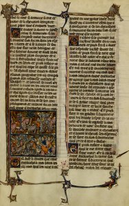 Arthurian Legend (Quest for the Holy Grail): Benoic Chases Saxon and the Battle of Danablaise, Illumination from the Manuscript History of Merlin, Dating of 13th Century Between 1280-1290