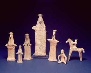 Boeotian Group: Standing, Squatting Figures and a Horseman, c.600-550 BC