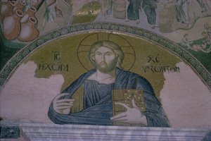 Christ in Majesty, mosaic above the door of the narthex of the Byzantine church of St. Saviour of the Chora by Unbekannt