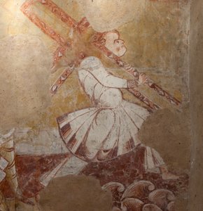 Church (Église Saint-Martin). Interior. Wall paintings. North wall of the choir. (detail) Simon of Cyrene carrying the cross. 12th century. by Unbekannt