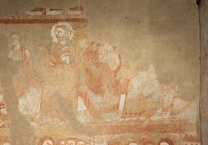 Church (Église Saint-Martin). Interior. Wall Paintings (Fresco). West Wall of the Nave. (Detail) Apostles. 12th Century by Unbekannt