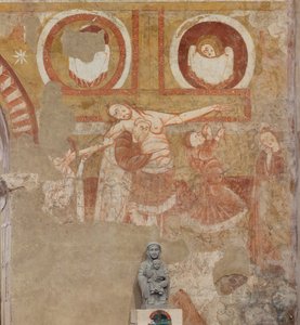 Church (Église Saint-Martin). Interior. Wall paintings. West wall of the nave. (detail) Descent of the cross. 12th century. by Unbekannt