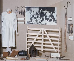 Cotswold wool industry display, including smock, mid 19th century