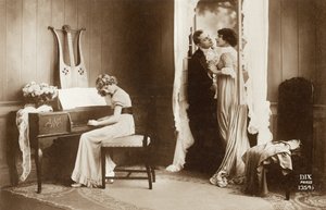 Courting Couple and Young Girl Playing the Pianoforte, Paris, c.1920
