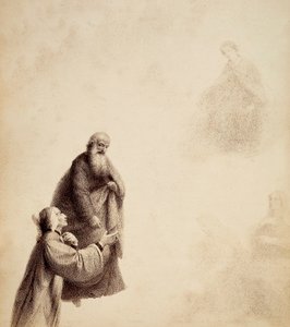 Dante, assisted by St. Bernard, sees Beatrice seated on a throne amidst the blessed, in a halo of light. Illustration of Canto XXXI in Paradiso of The Divine Comedy by Dante Alighieri. Work of Francesco Scaramuzza dedicated to the Municipality of Florence by Unbekannter Künstler