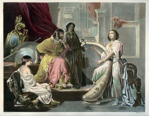 David plays his harp before Saul - Bible