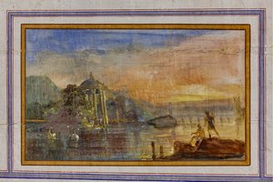 Detail of the decoration depicting a landscape, The Red Room, The Royal Apartment, The Royal Palace or Palazzo dei Normanni, Palermo, Sicily, Italy by Unbekannter Künstler