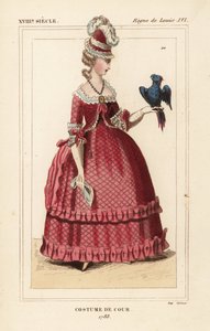 English woman in court costume with parrot by Unbekannter Künstler