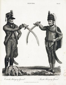 Fencing: open guard in supination and closed guard in supination, executed by Swiss and Prussian officers by Unbekannt