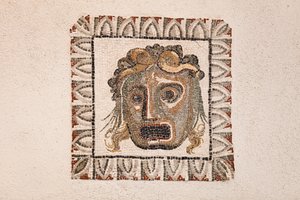 Floor mosaic depicting a Dionysus mask, from a Roman villa near Via Ruffinella in Rome, National Museum of Rome, Rome, Italy by Unbekannter Künstler