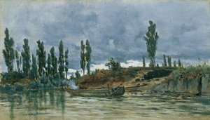 River Landscape with Boat by Unbekannter Künstler