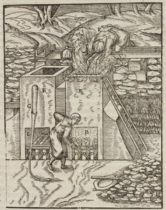 Gold ore heating furnace - Engraving from Description of ores and main mining methods, by Lazarus Ecker by Unbekannt