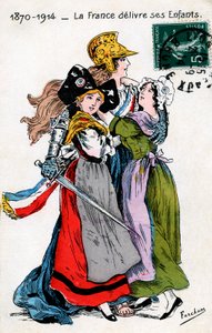 France delivering her children (Alsace and Moselle, Lorraine), postcard by Fercham by Unbekannt