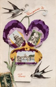 French Greeting Card with Floral Elements by Unbekannter Künstler