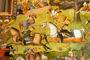 Shah Ismail on a white horse at the battle of Taher Abad, 1510 by Unbekannt