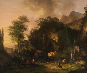 Mountain Landscape with Fighting Knights